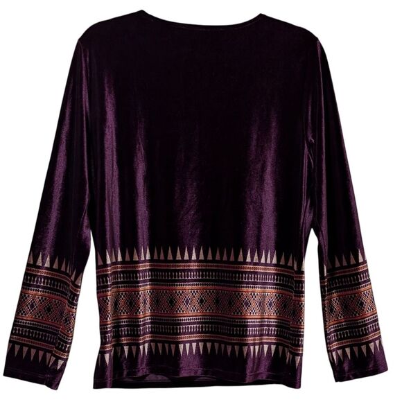 Jessica Holbrook velvet top shirt plum eggplant native aztec geometric print S/M - Picture 2 of 8